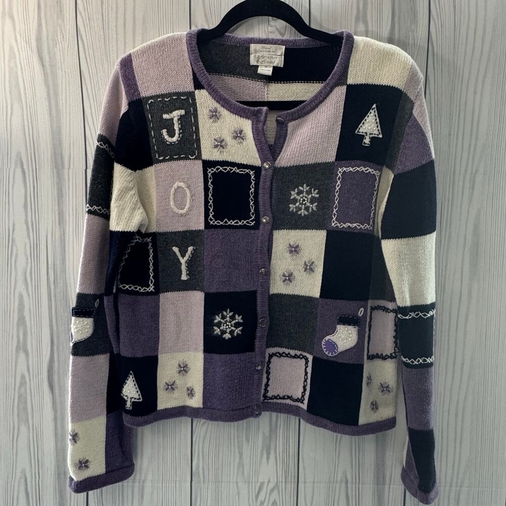 Vintage Christopher & Banks Joy Cardigan, purple hand embroidered, medium